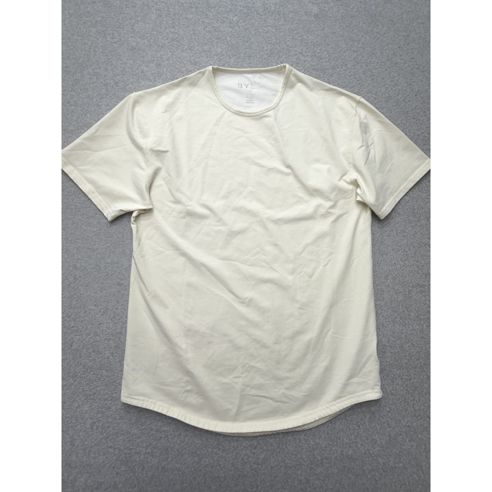 BYLT Shirt Mens Large White Drop-Cut Lux Curved Hem Soft Crewneck Tee Stretch